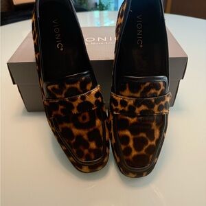 Vionic Leopard Print Suede Loafers